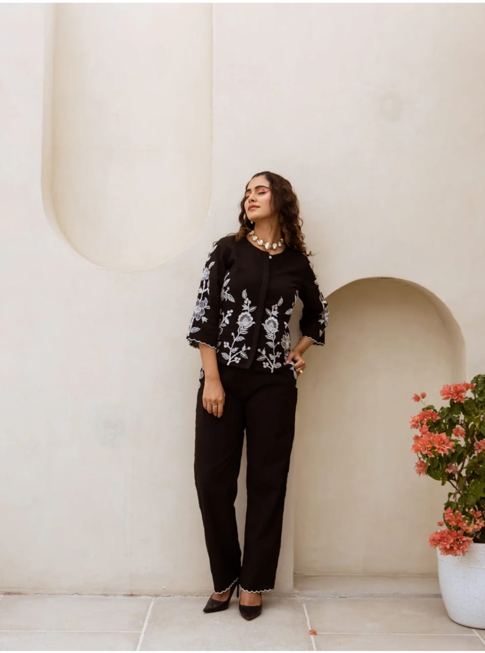 Black Embroidered Cotton Set
