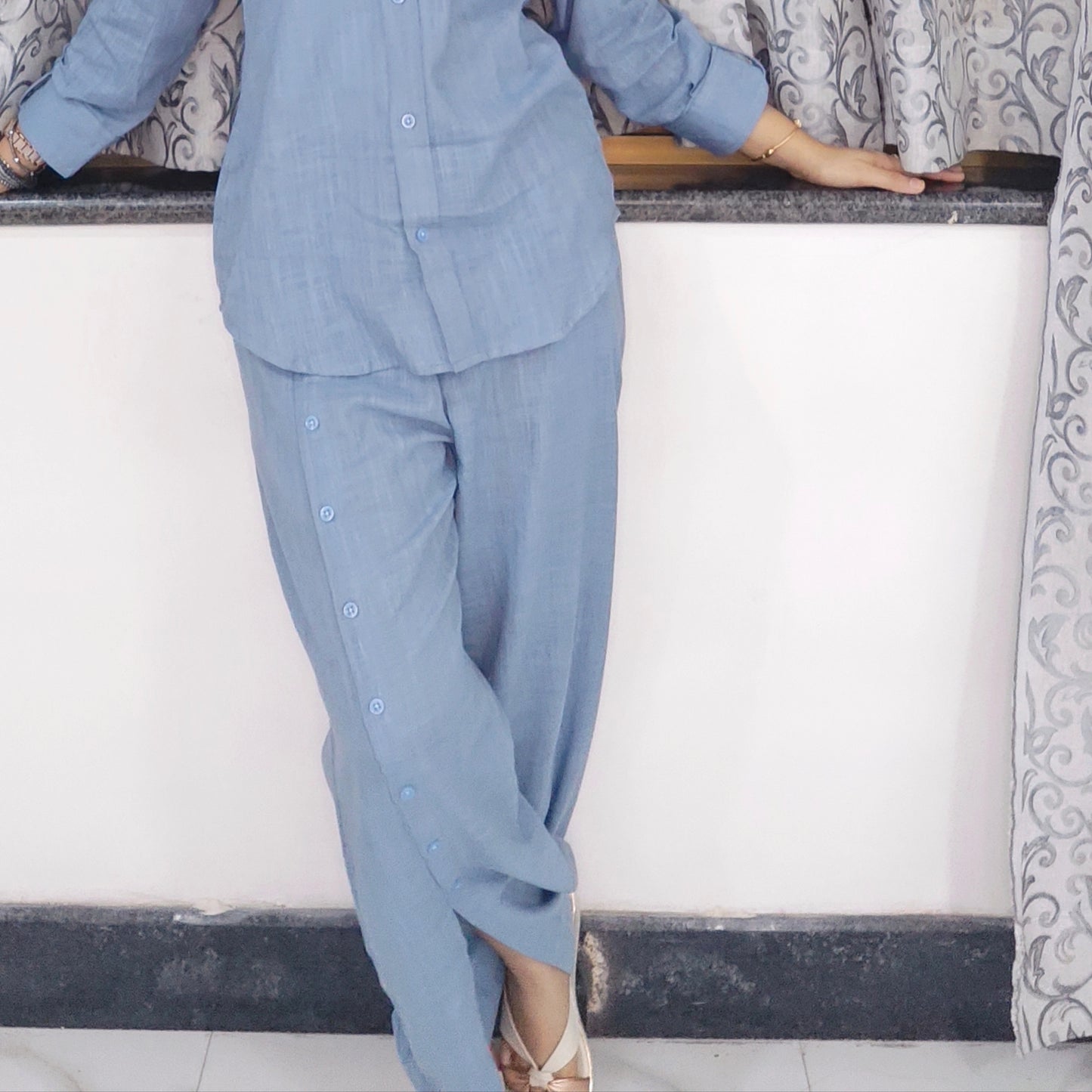 Greyish-blue Shirt-style set