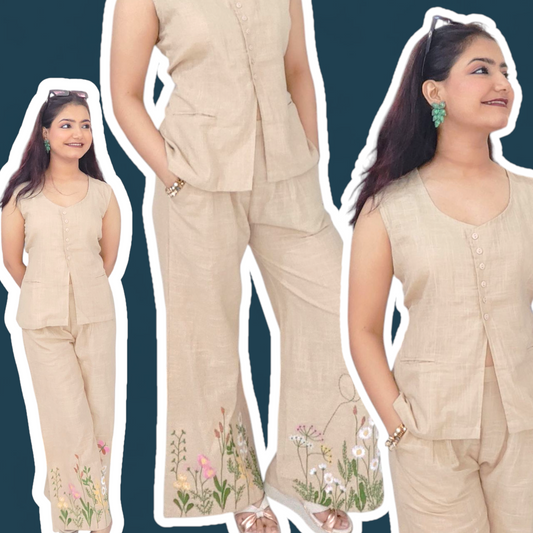 Sleeveless beige waistcoat co-ord set