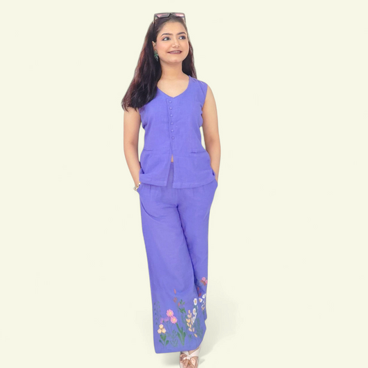 Sleeveless waistcoat purple co-ord set
