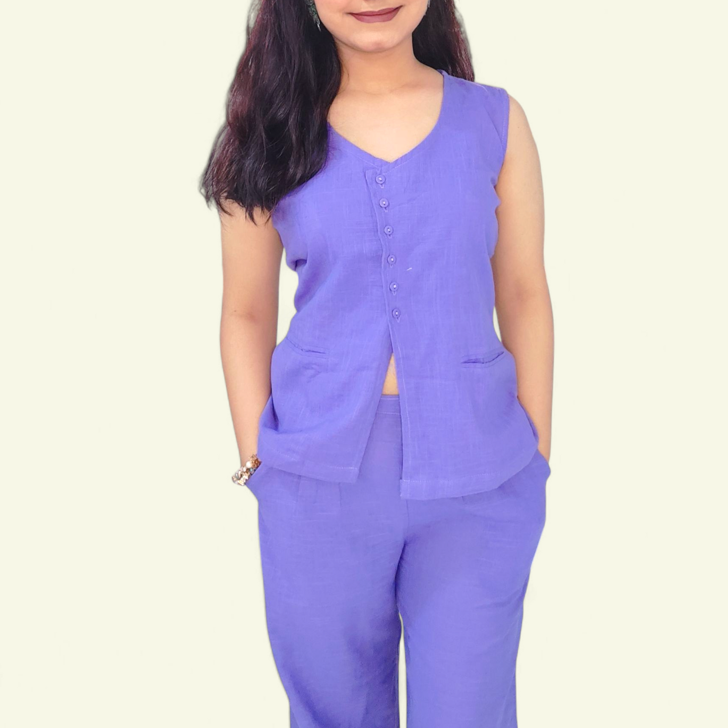 Sleeveless waistcoat purple co-ord set