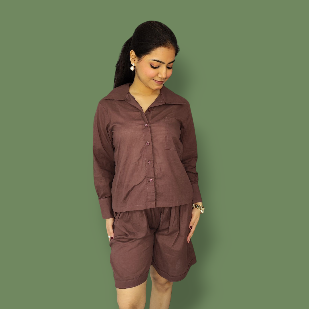 Brown Shirt shorts set