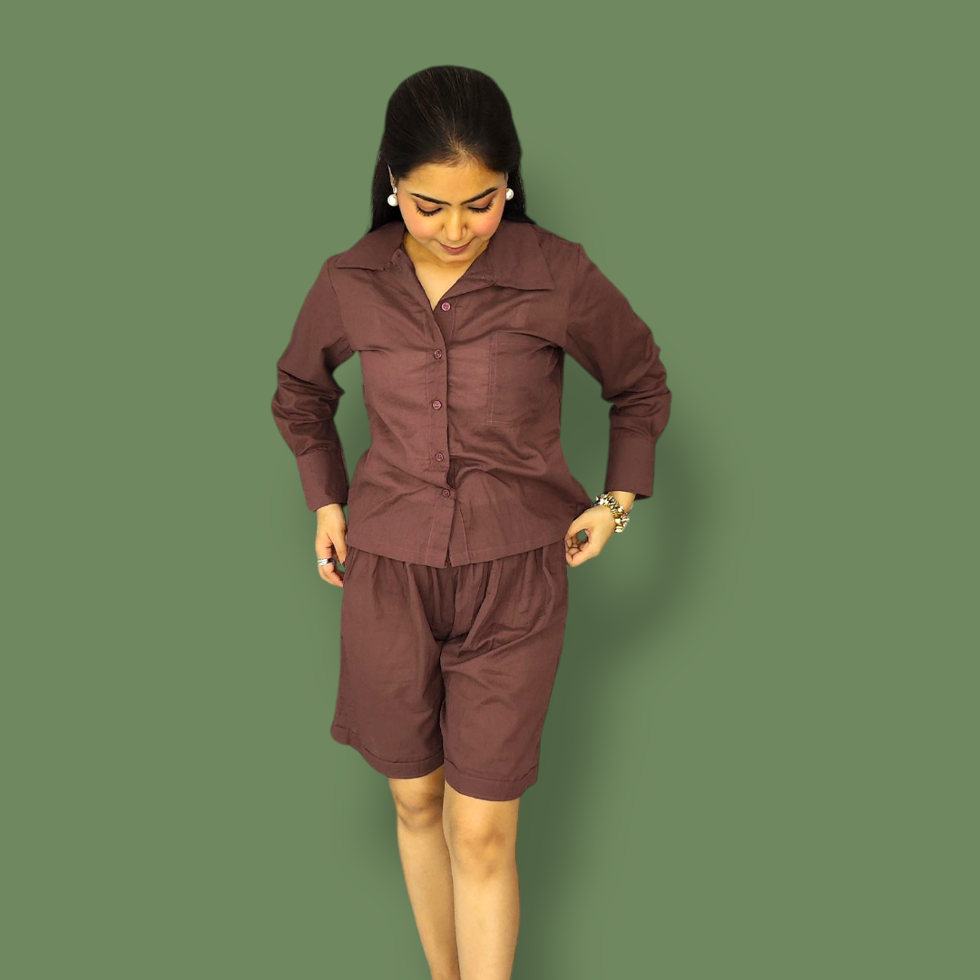 Brown Shirt shorts set