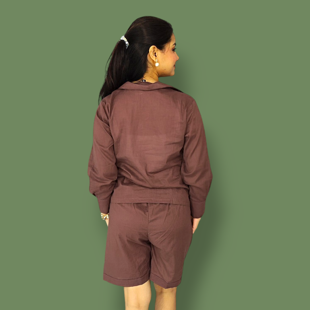 Brown Shirt shorts set