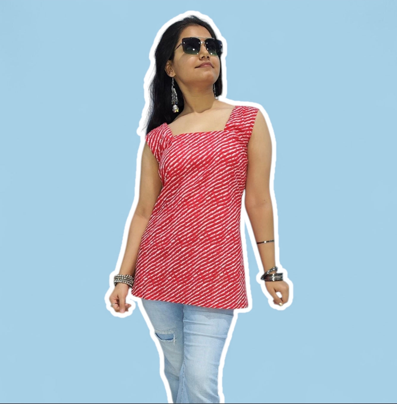 Red Sleeveless Short Kurti