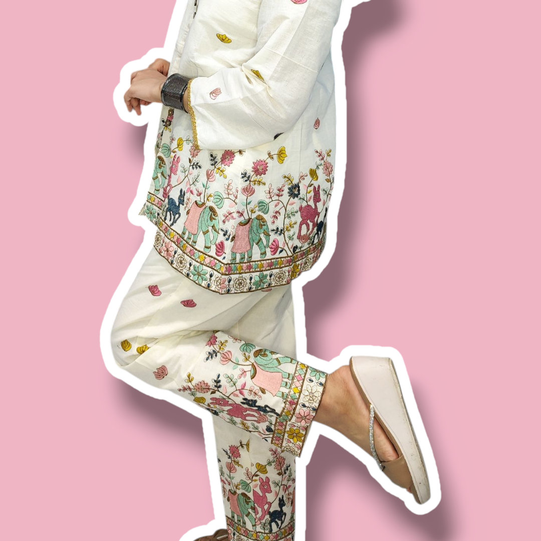 Festive Embroidered kora cotton set