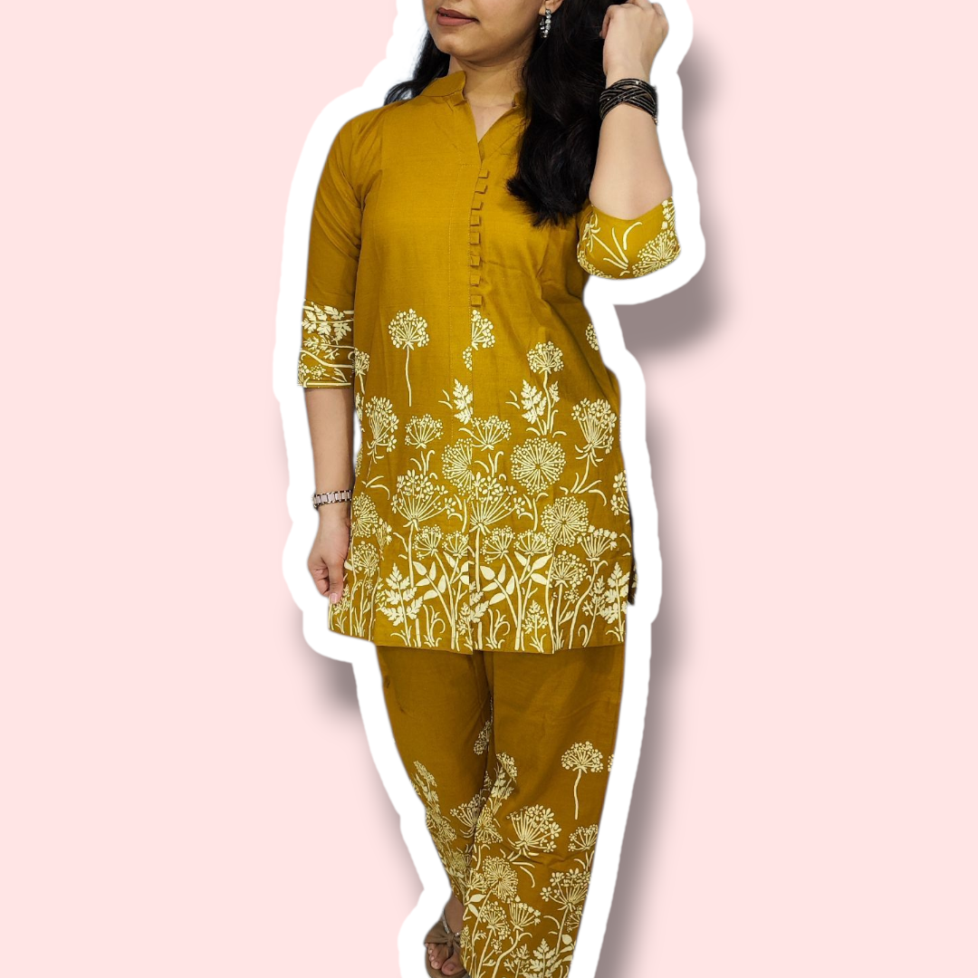 Khadi Cotton Yellow Co-ord Set
