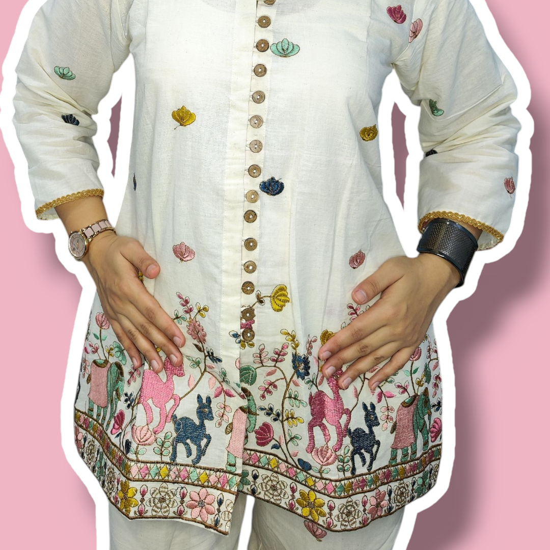 Festive Embroidered kora cotton set