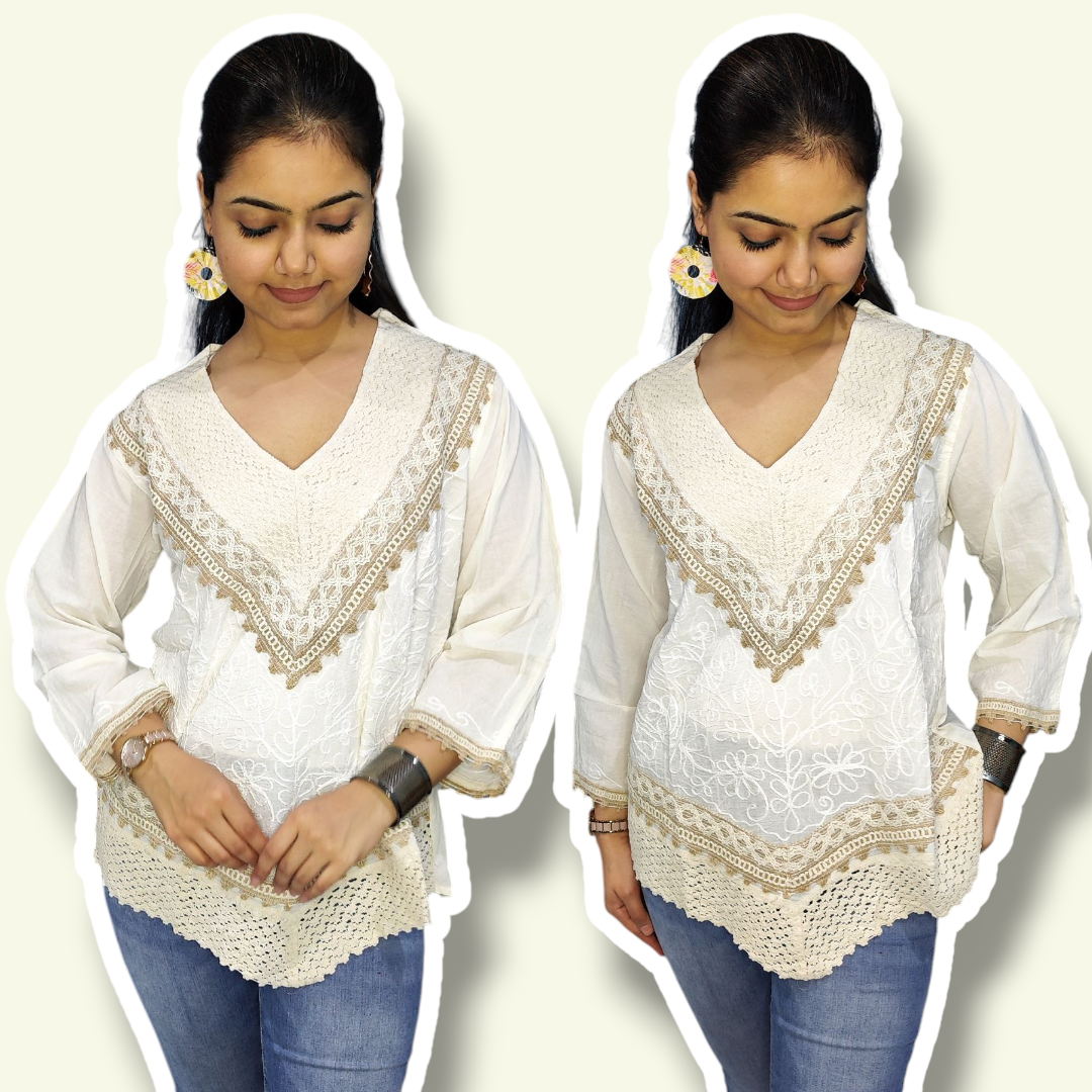 Khadi Cotton Lace Kurti
