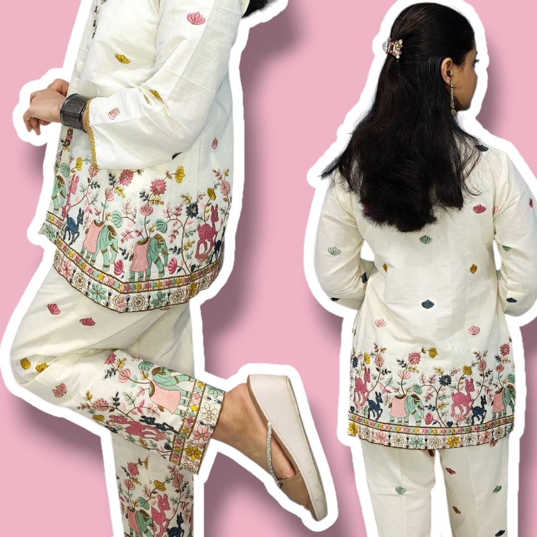 Festive Embroidered kora cotton set
