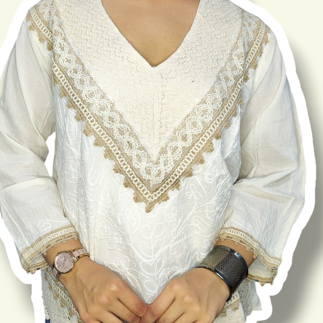 Khadi Cotton Lace Kurti