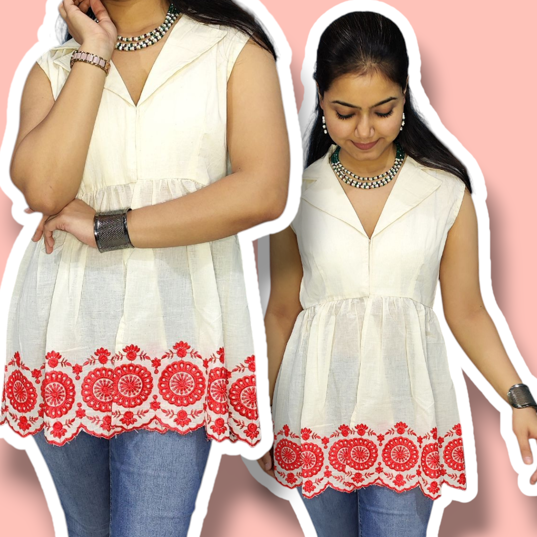 Short kurti in Red border