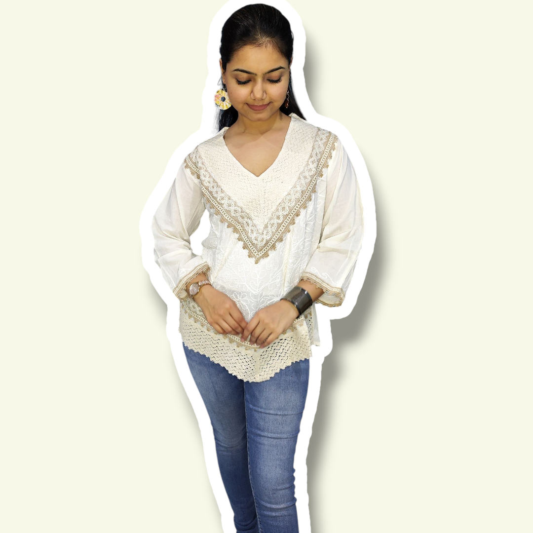 Khadi Cotton Lace Kurti