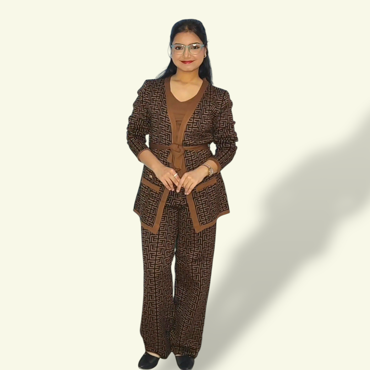 Brown Woollen 3 Pc Set