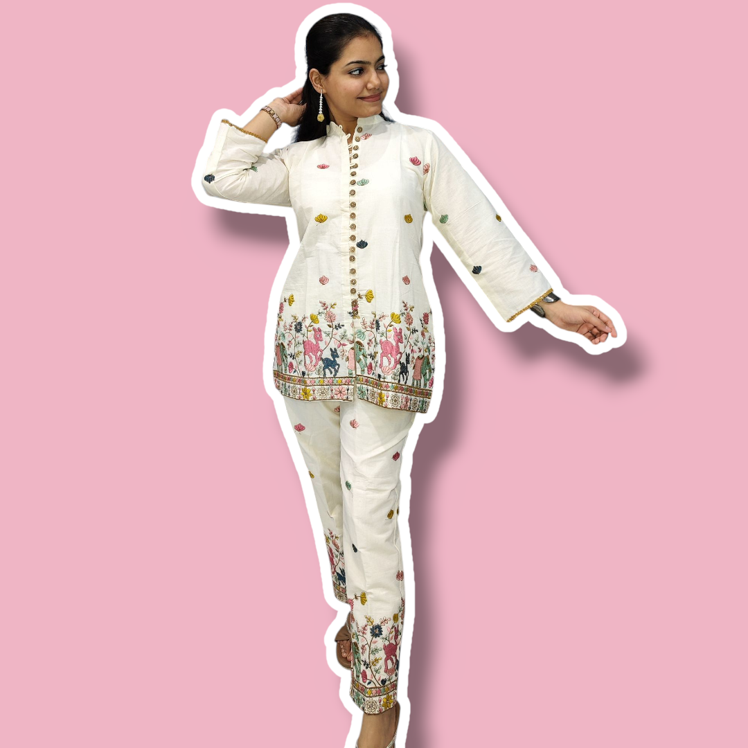 Festive Embroidered kora cotton set