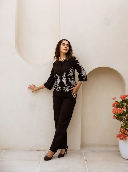 Black Embroidered Cotton Set