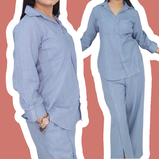 Greyish-blue Shirt-style set