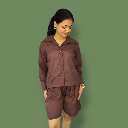 Brown Shirt shorts set