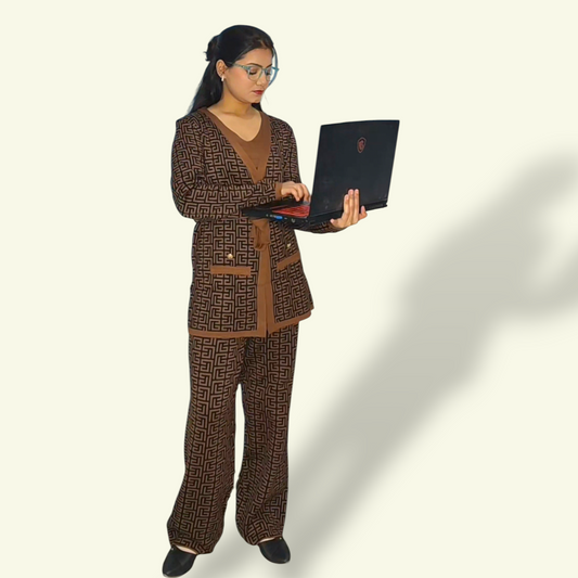 Brown Woollen 3 Pc Set