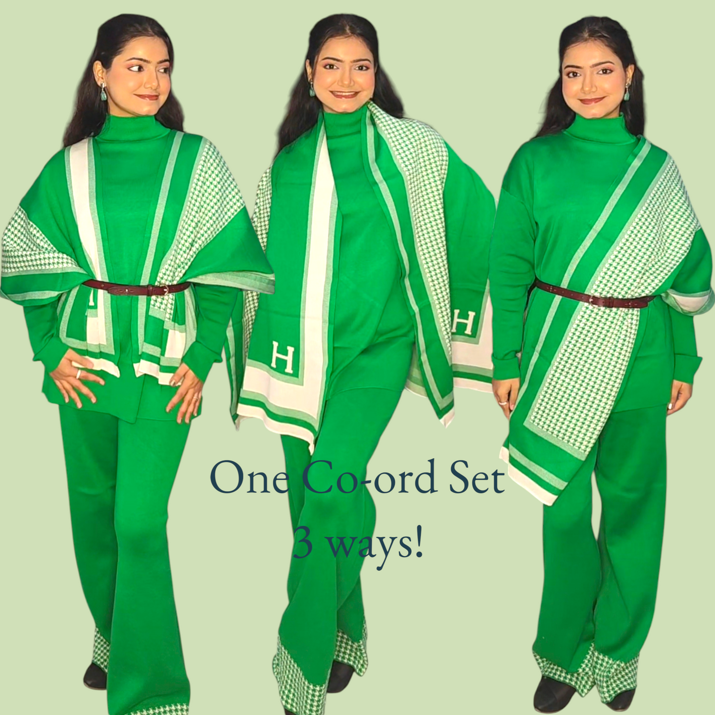 Co-ord set with shawl(Green)