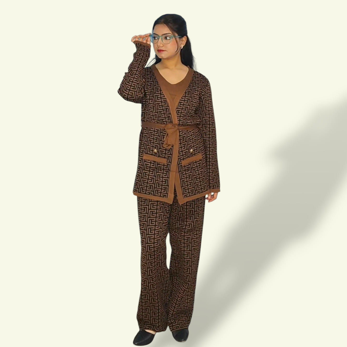 Brown Woollen 3 Pc Set