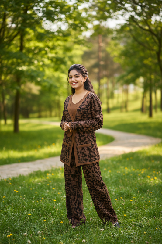 Brown Woollen 3 Pc Set