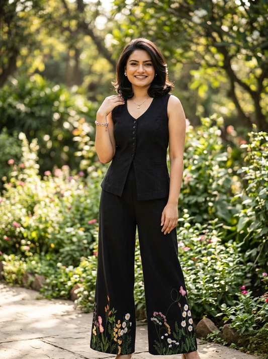 Black Sleeveless Waistcoat Co-ord set