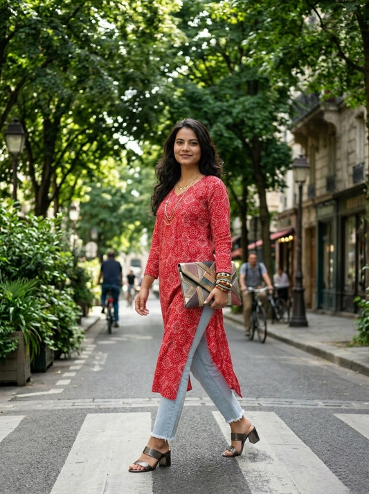 Bandhni Red Kurti