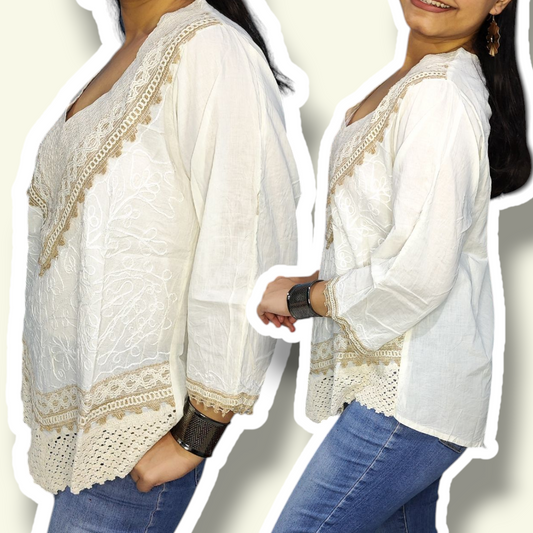Khadi Cotton Lace Kurti