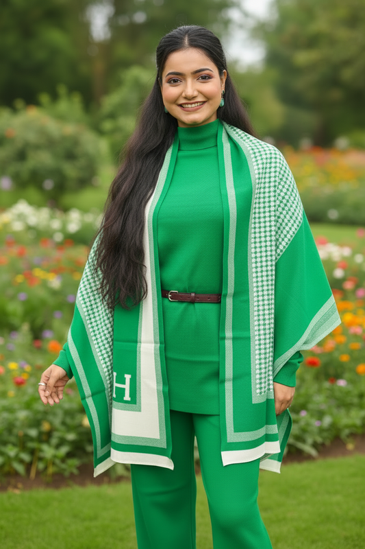 Co-ord set with shawl(Green)