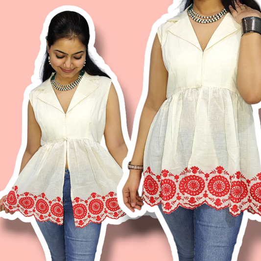 Short kurti in Red border