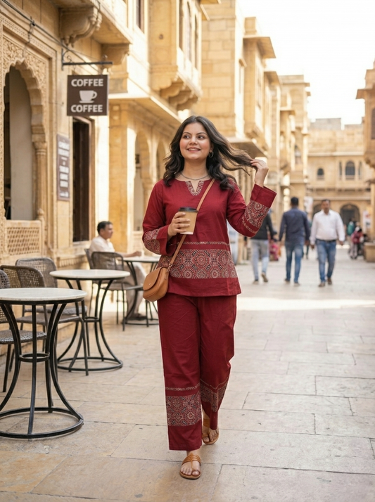 Maroon Ajrakh Co-ord